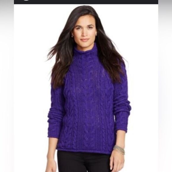 Lauren Ralph Lauren Cable Knit Mock Neck Turtleneck Knit Sweater- Size Medium - Picture 1 of 6